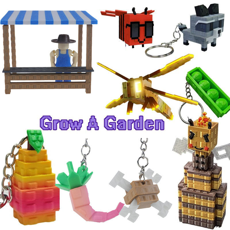 Grow A Garden พวงกุญแจ Raccoon Fox 3D การพิมพ์รุ่นของเล่น Roblox เกมรูป DIY คอลเลกชันของขวัญ