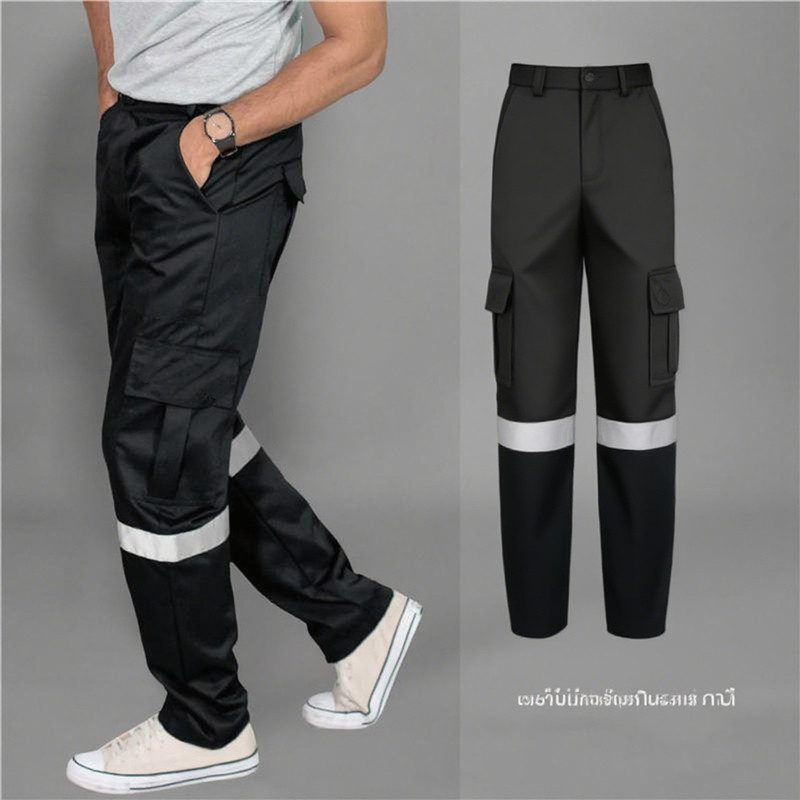6 กระเป๋า​กางเกงทำงานชายสีน้ำเงินเข้ม แถบสะท้อนแสงสีเทาที่หัวเข่า กระเป๋าหลายช่อง​ - รูปที่ 5