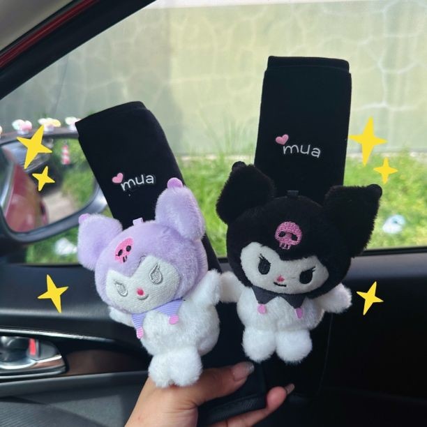 แผ่นรองไหล่รถยนต์ น่ารัก คุโรมิ แผ่นรองไหล่รถตุ๊กตาตุ๊กตาตกแต่งภายในรถยนต์เข็มขัดนิรภัยเคสป้องกัน