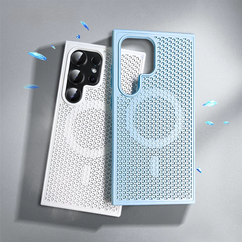 คุณภาพสูง Slim การกระจายความร้อน N52 เคสโทรศัพท์แม่เหล็กสําหรับ Samsung Galaxy S25 S24 S23 S22 Ultra Plus Honeycomb Cooling ฝาหลังกันกระแทกปลอก