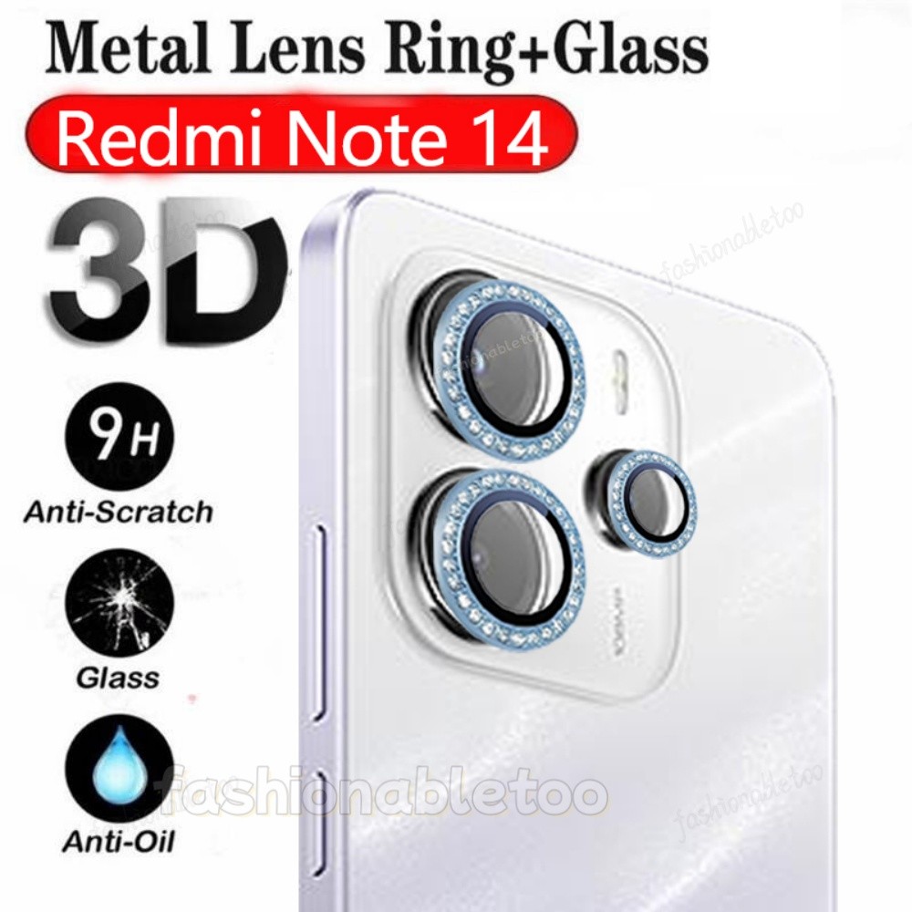 สําหรับRedmi Note14 Glitterเพชรโลหะแหวนกล้องเลนส์ป้องกันฟิล์มสําหรับRedmiหมายเหตุ 14 Pro 14pro 1 4 Note14 Pro Note14proกระจกนิรภัยคลุมทั้งหมดป้องกันฟิล์ม