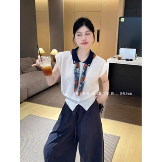 เสื้อโปโลผู้หญิงสไตล์เกาหลี มีผ้าพันคอไหมจำท้อมาในเซต เพิ่มล…