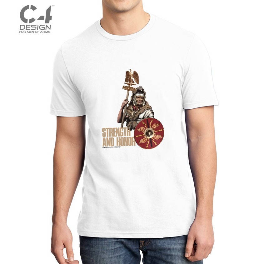 เสื้อยืดแขนสั้น Legion โรมัน ลาย Eagle Banner Bearer SPQR พร้อมพรินต์ที่บริเวณคอนาฬิกา ทำจากผ้าฝ้ายค
