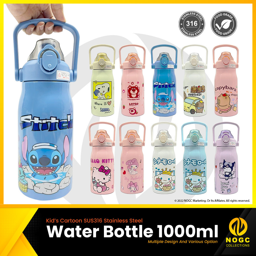NOGC NKD-088 1000ml ขวดน้ําเด็กการ์ตูนน้ํา Thumbler Thermos ถ้วยการ์ตูน Thumbler พร้อมฟางสูญญากาศ