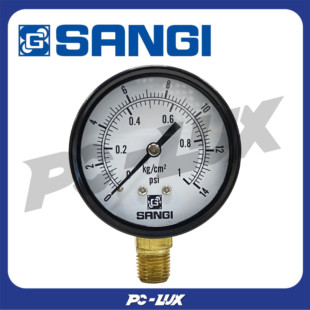 SANGI เกจ์วัดความดัน แกนล่าง 0-1 Kg/cm2&psi 1/4"PT  รุ่น 030608