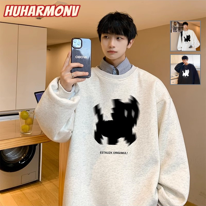 Ocshean เสื้อสเวตเตอร์คอกลมศิลปะพิกเซล ดีไซน์สำหรับสวมใส่ลำลอง