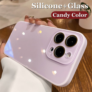 เคสโทรศัพท์กระจกนิรภัยสีลูกกวาดสําหรับ ไอโฟน 11 12 13 14 15 16 มือโปร สูงสุด ปลอกซิลิโคนพร้อมฝาครอบป้องกันกล้อง