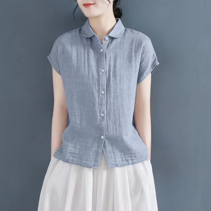 เสื้อยืดสุภาพสตรีเปิดหน้าอก ขนาด S-3XL ผลิตจากผ้าฝ้ายและผ้าลินิน เหมาะสำหรับฤดูร้อน สีทึบขาวดำ