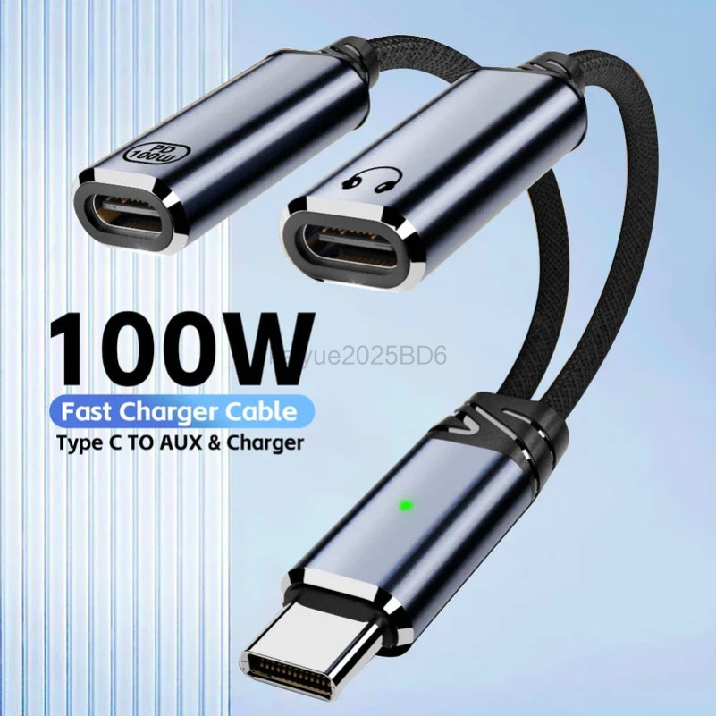 2 In 1 ประเภท USB C ถึง Dual USB C หูฟังแจ็คอะแดปเตอร์ประเภท C ชาร์จเสียง Aux อะแดปเตอร์สําหรับโทรศัพท์ 15 Samsung Huawei