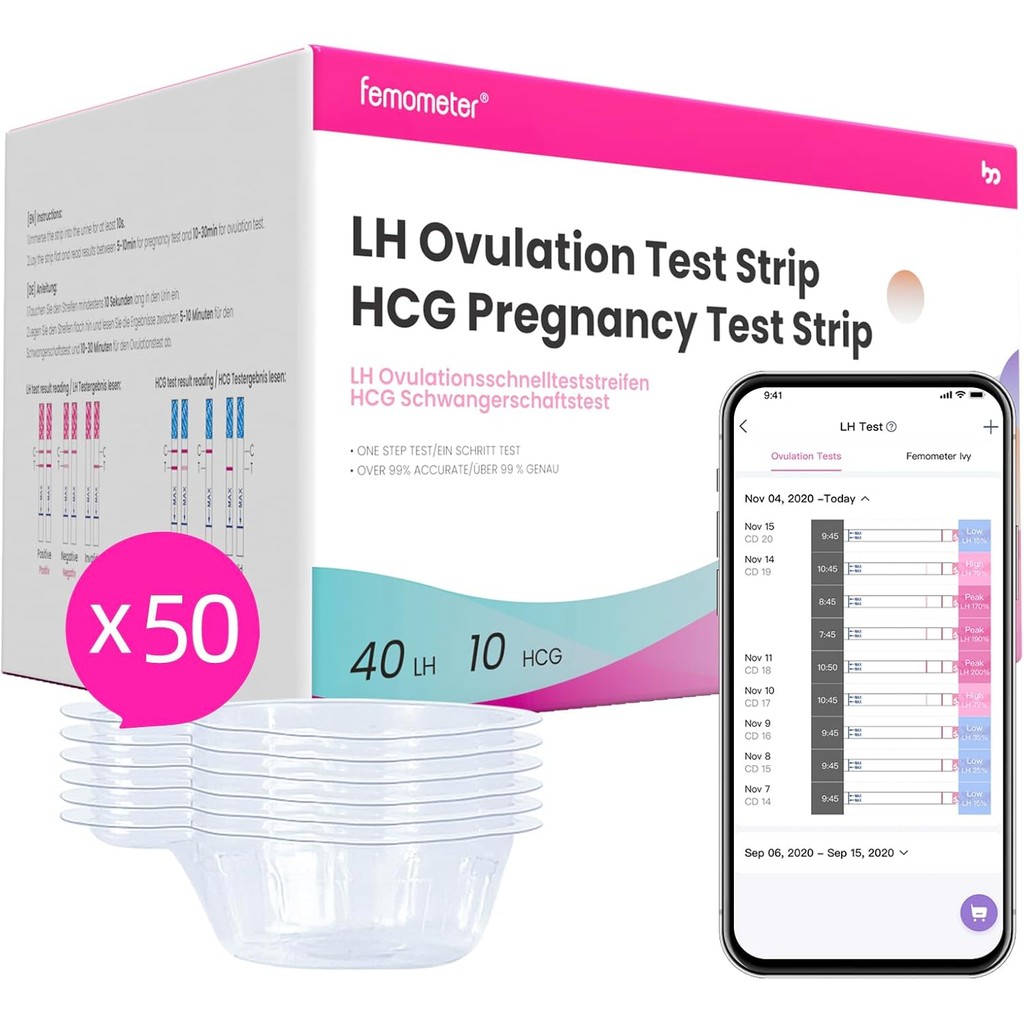 femometer Home 40 x Ovulation Test Strips and 10 x Pregnancy Test Strips, LH & HCG Test Kit - Know Y