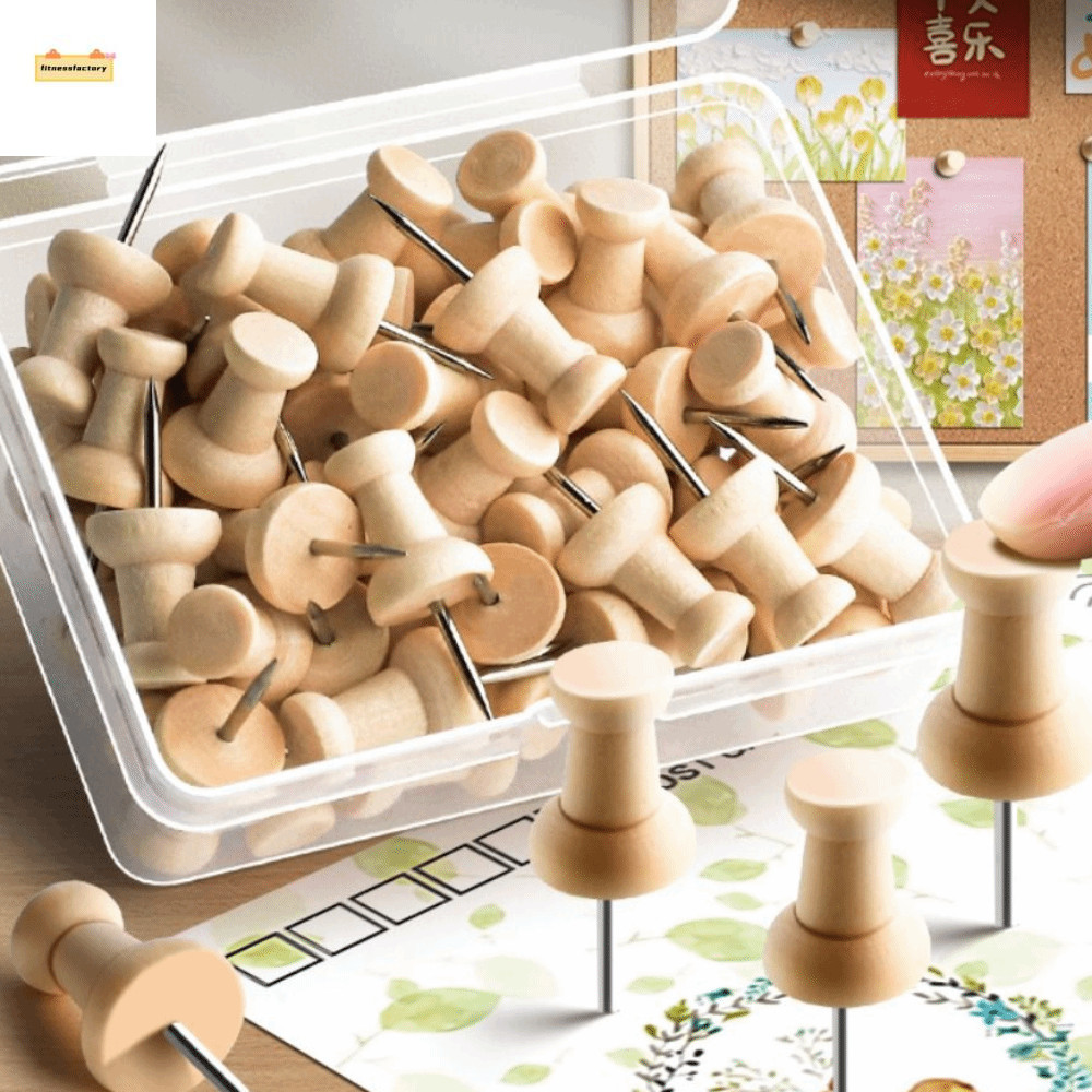 Fitnessfactory 50 ชิ้น Pushpin Thumbtack, ผนังการ์ดรูปถ่ายพลาสติก Tacks Push Pins, INS ไม้ Cork Board ปุ่ม Pins Thumb Tacks Pins สํานักงานโรงเรียน