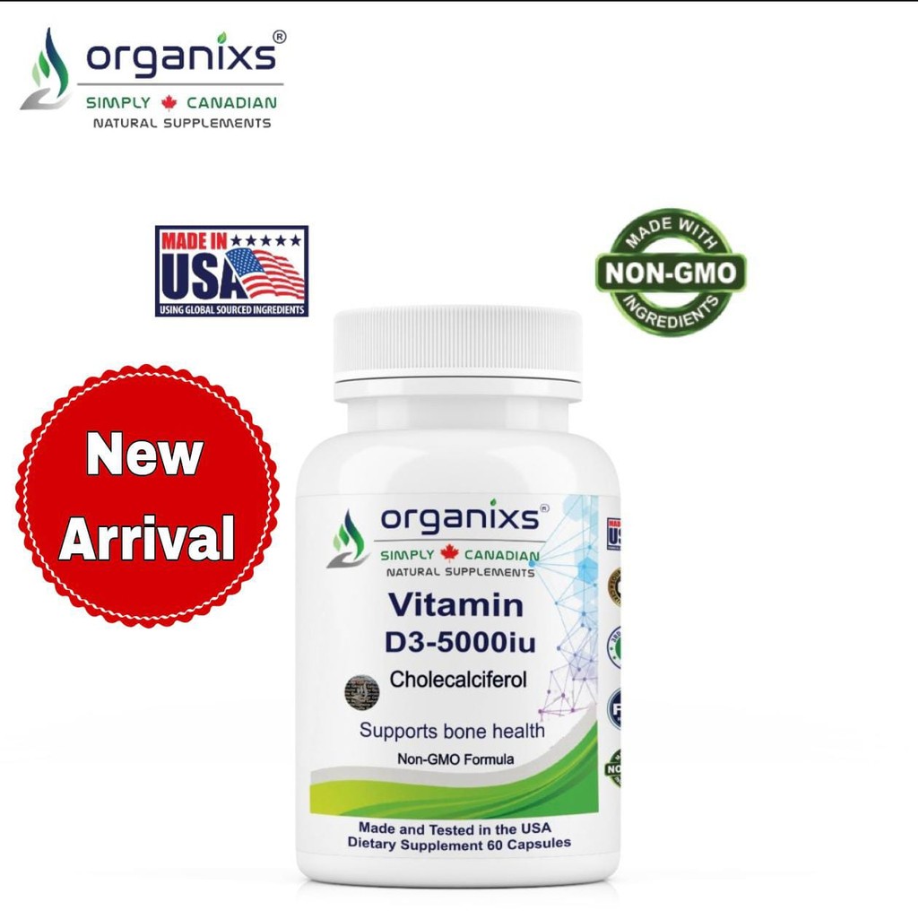 Organixs Vitamin D3 5000 IU สําหรับอาหารเสริมสุขภาพและความแข็งแรงของกระดูก