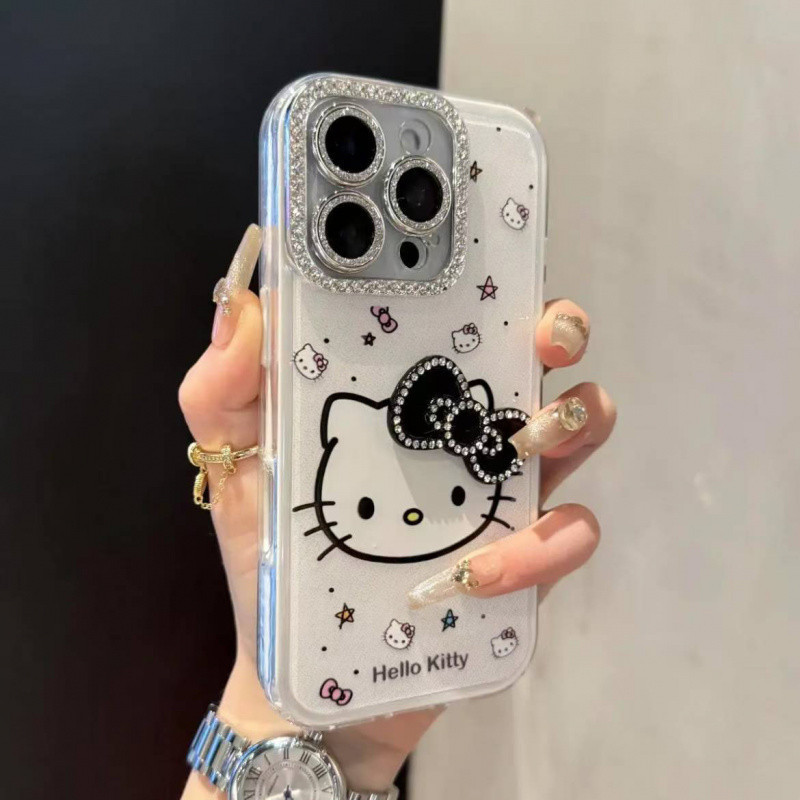 3D Bow Graffiti การ์ตูน KT Cat เคสโทรศัพท์สําหรับ iPhone 11 12 13 14 15 16 17 Pro Max Plus ปลอก Anti fall hard cover สําหรับ iPhone13 กรณี