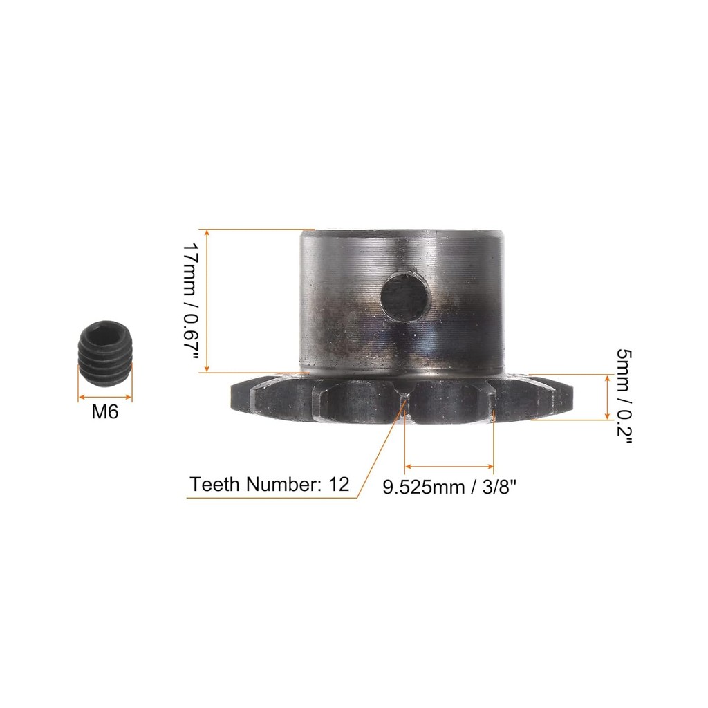 HARFINGTON DIN/ISO 06B Roller Chain Sprocket 12T Pitch 3/8 "14 มม.Bore A3 เหล็กคาร์บอนมอเตอร์เกียร์ 
