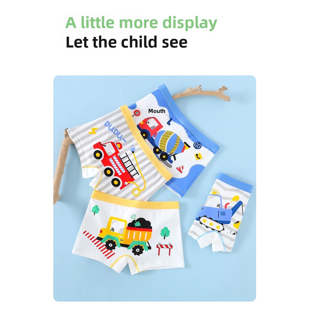 ชุดชั้นในเด็กชาย 4 ชิ้น จากผ้าฝ้ายแท้ กางเกงขาสั้น น่าสวมใส่สำหรับน้องชาย - รูปที่ 4