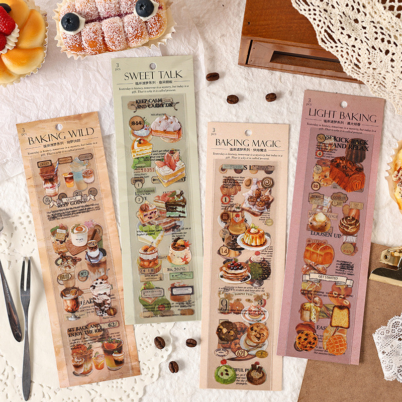 3 แผ่นเบเกอรี่รูปแบบ Delicacies PET สติกเกอร์ตกแต่ง DIY วัสดุสติกเกอร์ - รูปที่ 3