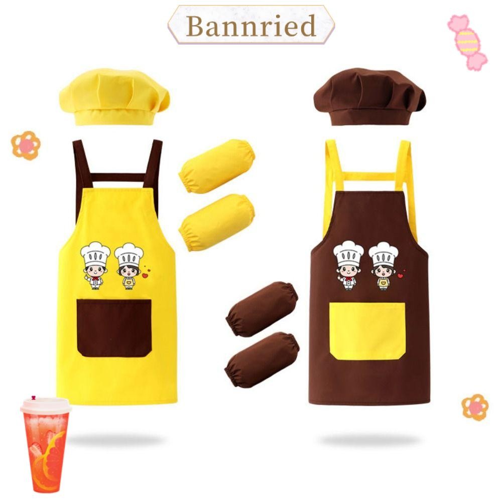 ผ้ากันเปื้อนภาพวาด BANNRIEDSG ผ้ากันเปื้อนเด็กการ์ตูนกันน้ํา, หมวกแขนแขน หมวกเชฟ ชุดเชฟเบเกอรี่