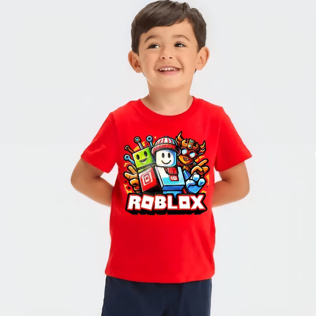 🌴 ชุดแม่ลูก PMk-ROBLOX พิมพ์แฟชั่นผ้าฝ้ายเด็กเสื้อยืดแขนสั้นเสื้อคอกลม
