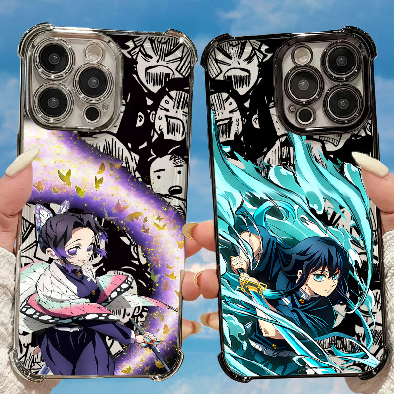 Demon SlayerสําหรับIPhone 11 12 14 Pro Max 13 Mini XR X XS 7 8 Plus SEฝาครอบชุบใสออกแบบใหม่หรูหรากันกระแทกป้องกันป้องกันการตกINS