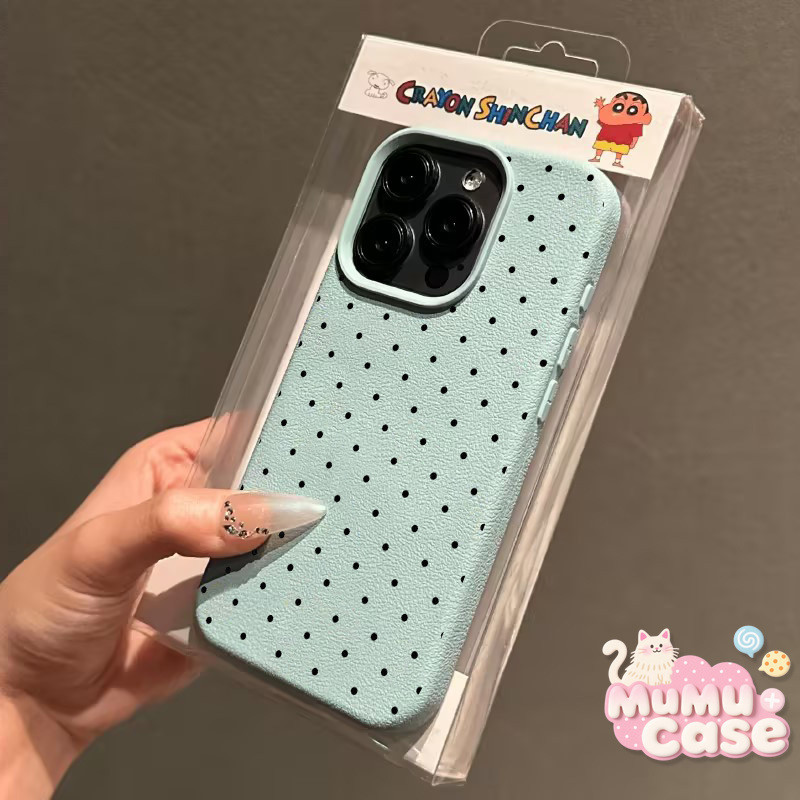 เคสไอโฟน11 เต็มหน้าจอน่ารักลายจุดสีดำลายจุดอ่อน สำหรับ IPhone 15 16 14 11 12 13 Pro Max XR X XS Max 8 7 14 16 15 Plus