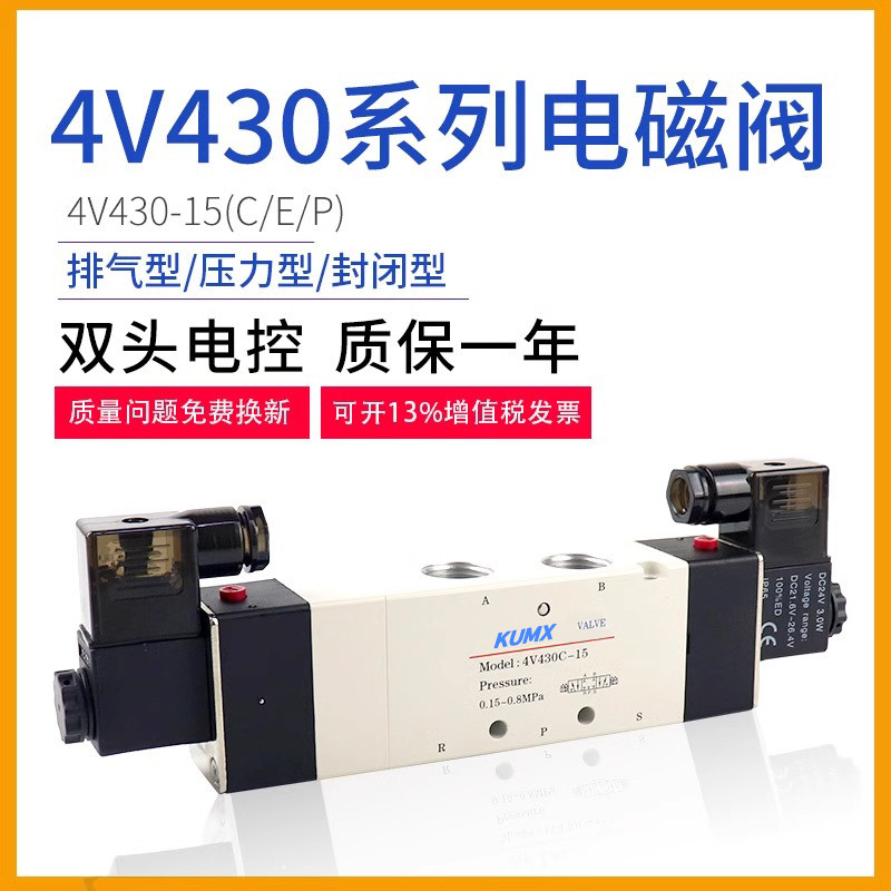 4V430C/E/P-15 โซลินอยด์วาล์วสามตําแหน่งห้าผ่านกลางซีล AC220V/DC24V/4V430-15