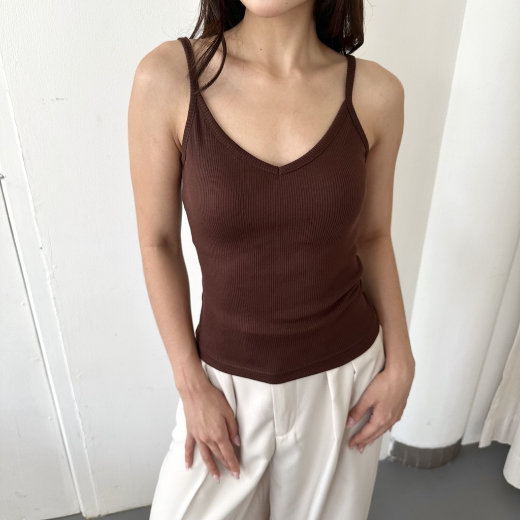 AVA TOP - Tanktop Ribbed ถัก V คอถังสปาเก็ตตี้ Tank Racer Tee Basic Crop Top ฤดูร้อนเสื้อผู้หญิง Rib Posha