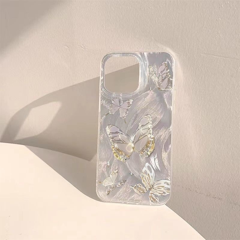 {จัดส่งด่วน} เคสโทรศัพท์กลิตเตอร์สีเงินเงาผีเสื้อเหมาะสําหรับ iPhone x/xs/xr/xsmax/7/8plus/11Promax/12/13/14Promax/15 เคสป้องกันแบบรวมทุกอย่าง