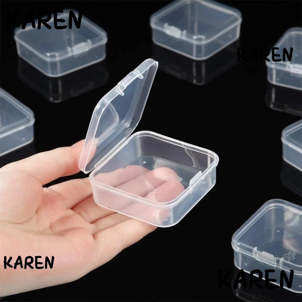 Karen กล่องเก็บของทรงสี่เหลี่ยม, ภาชนะเก็บต่างหูแบบใสกันฝุ่น, กล่องปลั๊กอุดหูขนาด PP
