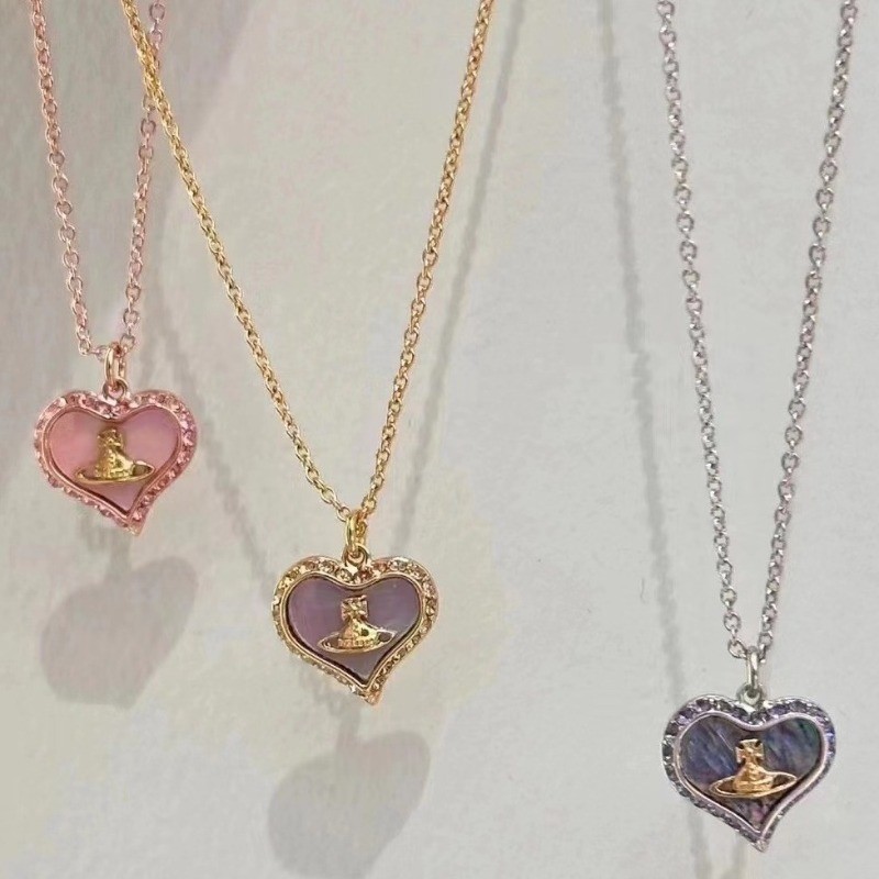 European and American Fashion Love Fritillaria Necklace for Girls New Blue Pink Shell Collar Chain Light Luxury and Unique Pendant Planet Colorless Jewelry
