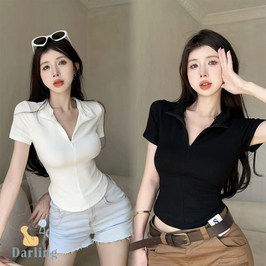 เสื้อยืดแขนสั้นลายทางสไตล์เกาหลีทันสมัยสำหรับผู้หญิง 260316