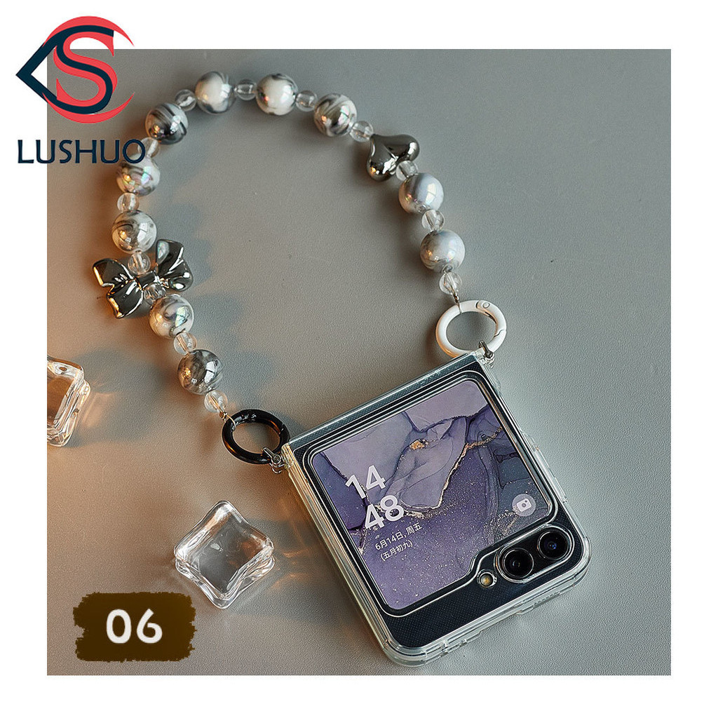 SAMSUNG Lushuoเคสโทรศัพท์สําหรับsamsung Galaxy Z Flip 6 5 4 3 OPPOค้นหาN2 Flip N3 Flipโปร่งใสปกหลังพร้อมสร้อยข้อมือและเชือกเส้นเล็กสําหรับFlip3 Flip4 Flip5 Flip6 N2Flip N3Flip