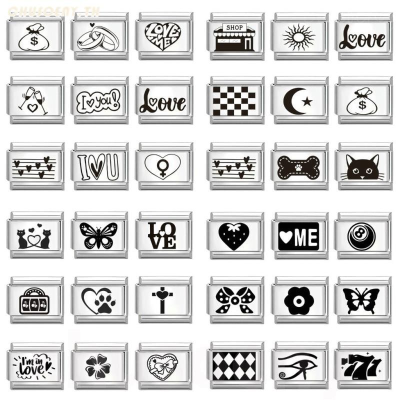 อิตาเลี่ยน Charm Links สําหรับสร้อยข้อมือ 2024 แฟชั่นสีดํา Love Charm อิตาเลี่ยน Links Fit 9 มม.สร้อยข้อมือสแตนเลสเครื่องประดับ DIY ทํา