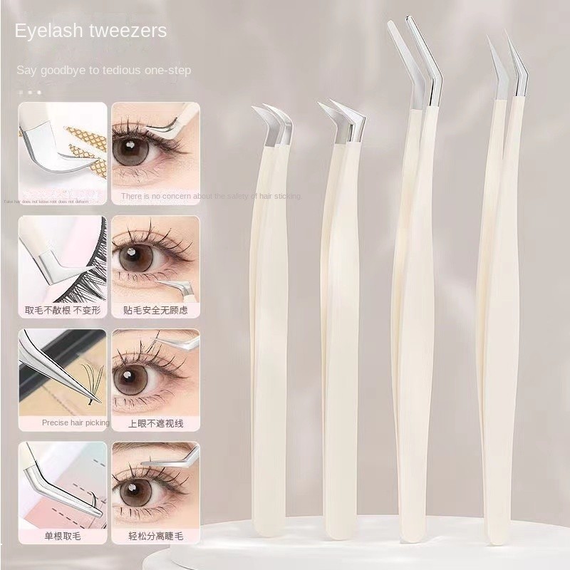5ชิ้นขนตาปลอมแหนบหัวกลมสินบนเครื่องมือแบบพกพาเหมาะสําหรับสามเณร