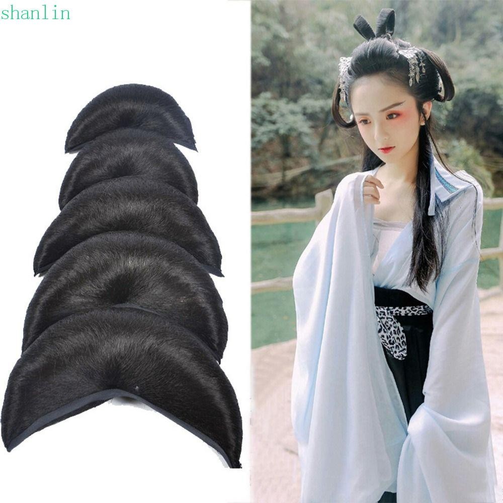 Shanlin Croissant Chignon เครื่องแต่งกายโบราณหญิงขี้เกียจ Retro ผม Pad Hanfu วิกผมเจ้าหญิง Hairpiece Vintage Headwear แบบดั้งเดิม Headdress สไตล์จีนผม Horns Hairpins