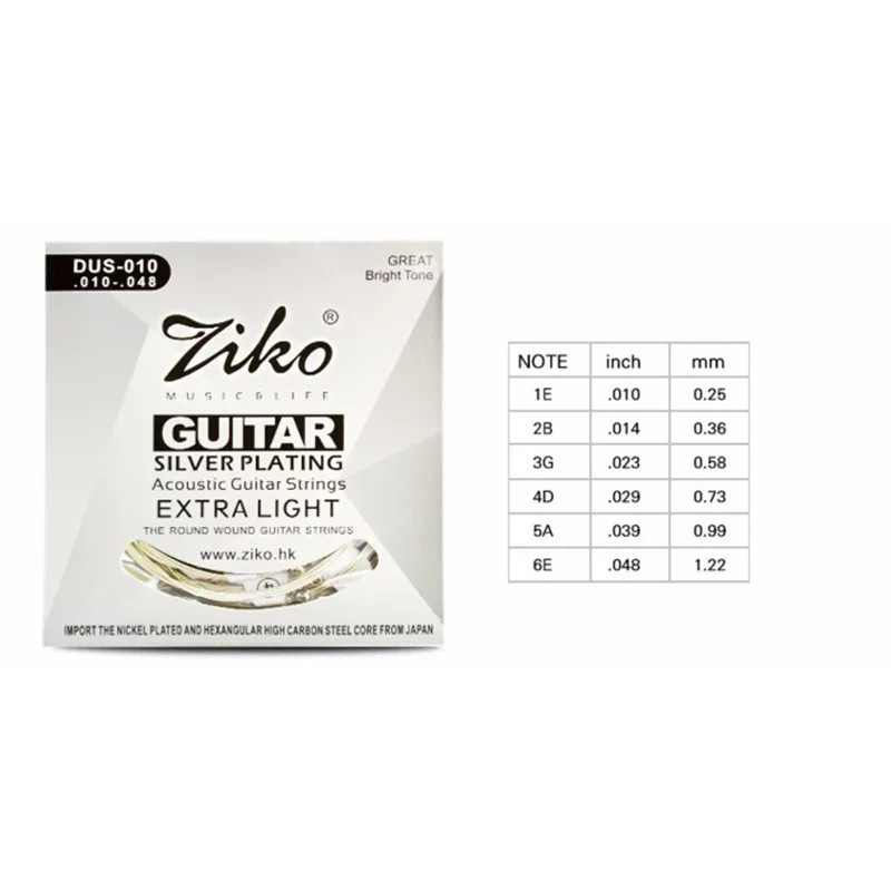 ZIKO DUS 010 011 012 สายกีต้าร์โปร่ง หกเหลี่ยม แกนเหล็กคาร์บอน ชุบเงิน เครื่องดนตรี อุปกรณ์เสริม อะไหล่