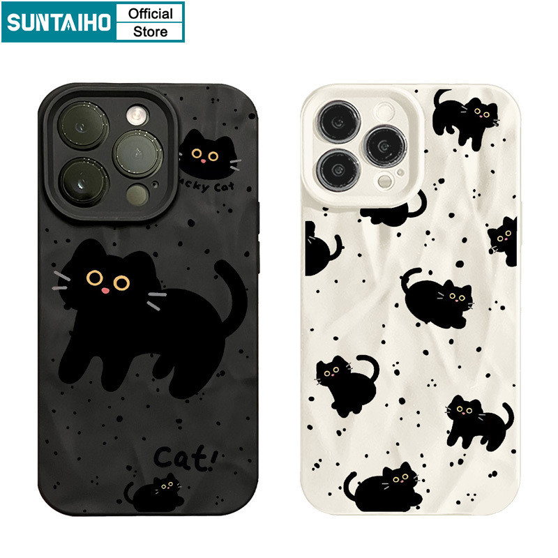 Suntaiho เคสไอโฟน ตลกที่ไม่ซ้ํากันปลอกแมวดํารูปแบบเคสโทรศัพท์สําหรับ Iphone 15 14 12 13 11 Pro Max IP 7 8 Plus Iphon X Xs XR Xs Max ซิลิโคนนุ่มพรีเมี่ยมกันกระแทกปกหลัง