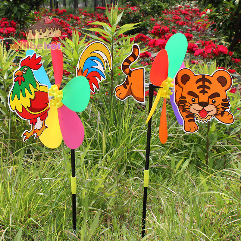 [WillbehotT] สัตว์ Bee หกสีกังหันลมสามมิติการ์ตูนเด็กของเล่นบ้านสวนตกแต่ง Wind Spinner Whirligig Yard Decor [ใหม่]