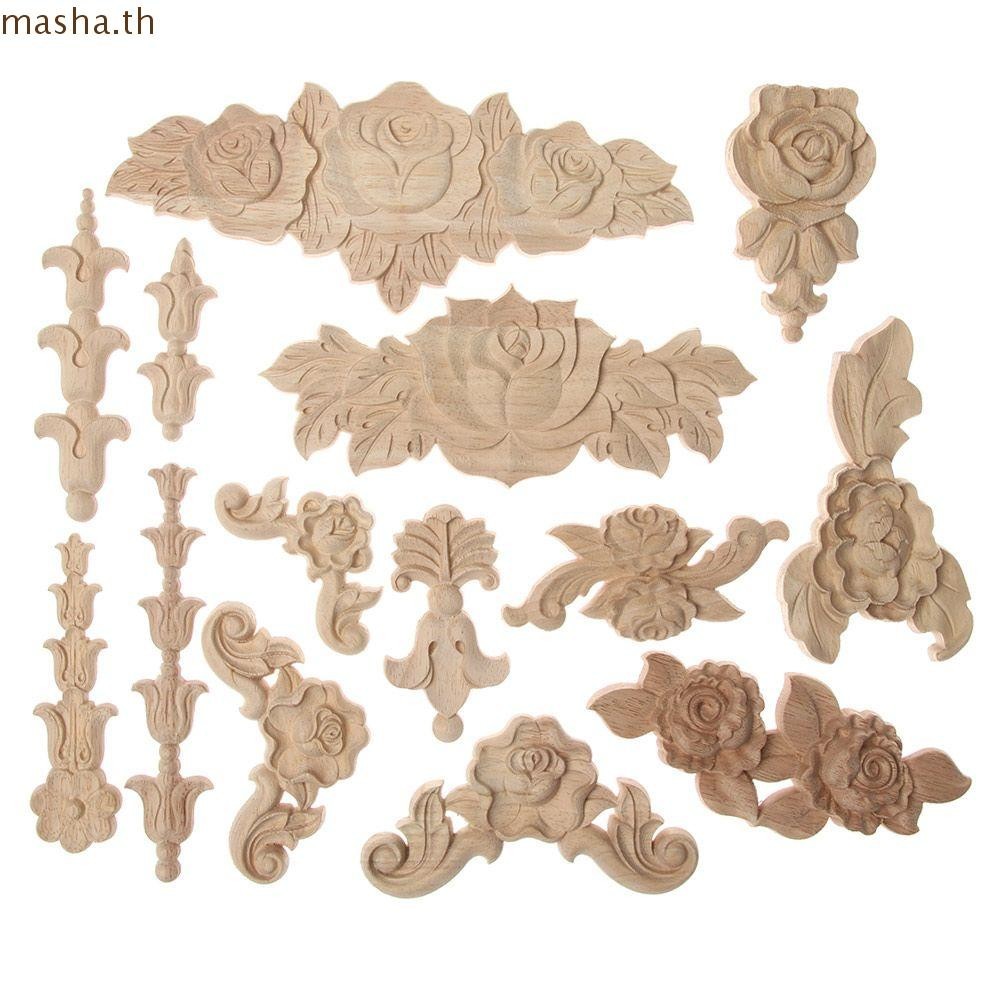 มุม WOODCARVING ROSE FLOWER APPLIQUES เฟอร์นิเจอร์เครื่องประดับประตู ดอกไม้แกะสลัก งานไม้ธรรมชาติ ไม่ทาสี