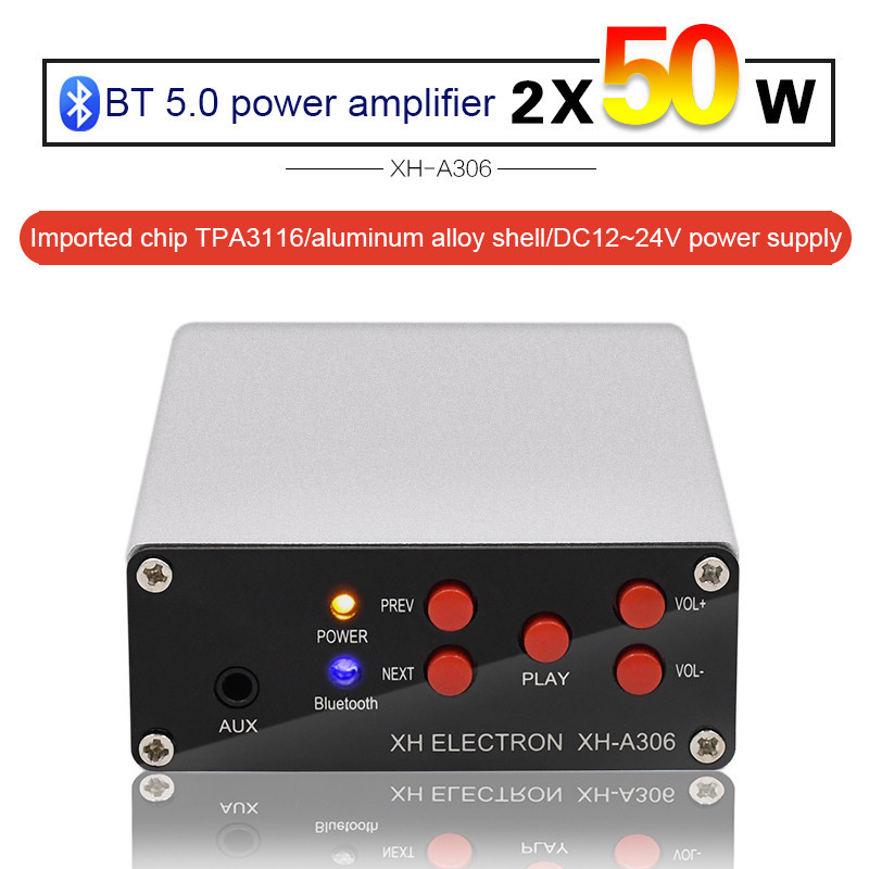 1PCSXH-A306 2*50W บลูทูธ 5.0 เครื่องขยายเสียงดิจิตอล TPA3116D2 DC 12-24V มินิบลูทูธโมดูล