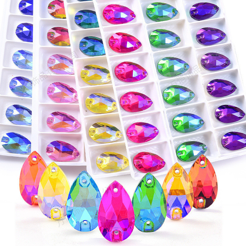 มือเย็บเพชรแก้วหยดน้ำ AB สีพื้นแบนตกแต่ง DIY เครื่องประดับเสื้อผ้าเครื่องประดับคริสตัลข้ามพรมแดนขายส่ง rhinestones