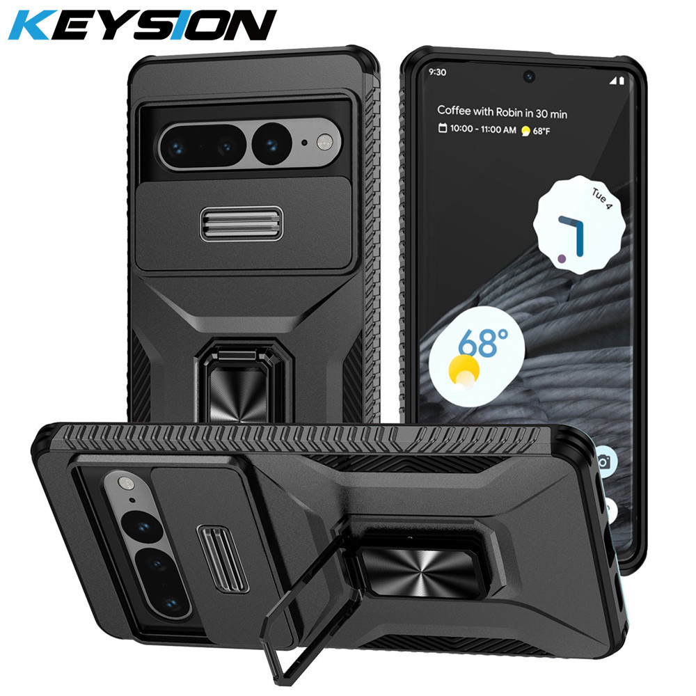 Keysion เคสกันกระแทกสําหรับ Google Pixel 7 Pro 7A 8A 9 Pro XL สไลด์แหวนป้องกันกล้องขาตั้งฝาครอบโทรศัพท์สําหรับ Pixel 9 8 7 Pro