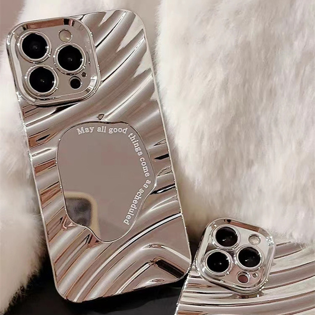 Mirror เคสไอโฟน11 เคส For iPhone 16 11 13 14 15 12 Pro Max 7 8 Plus X XR XS Max ชุบ เคสโทรศัพท์กระจกเวฟ เรียบง่าย