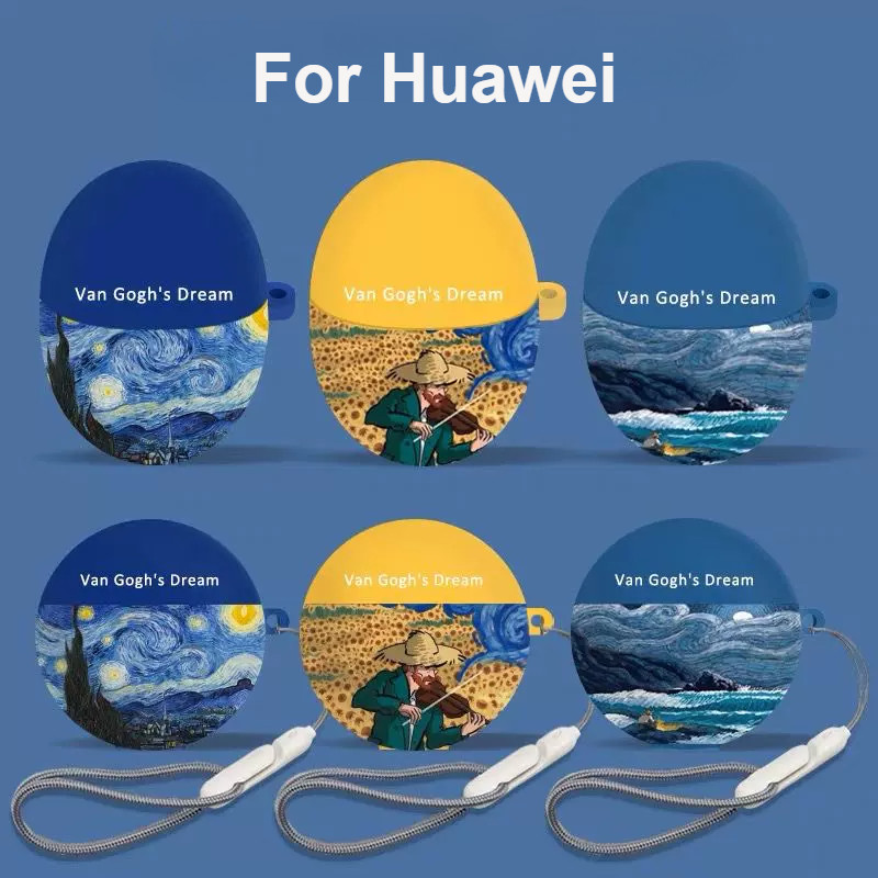 Van Gogh Series หูฟังสําหรับ Huawei FreeClip Freebuds 6i 5i Pro4 Pro3 Pro2 3 4 5 4e SE2 Soft TPU ป้องกันพร้อมสายคล้อง
