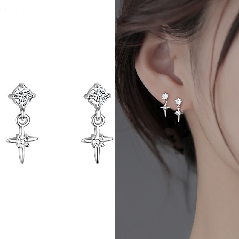 Elegant S925 Dangle Silver Ear Studs ต่างหูเครื่องประดับอุปกรณ์เสริมสําหรับสาวหวาน