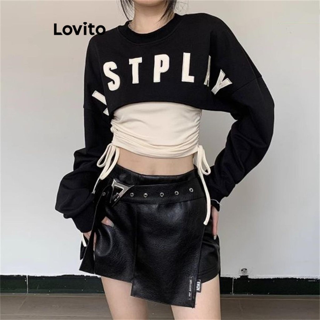 Lovito เสื้อสเวตเตอร์ลายตัวอักษรลำลองสำหรับผู้หญิง LNA72162