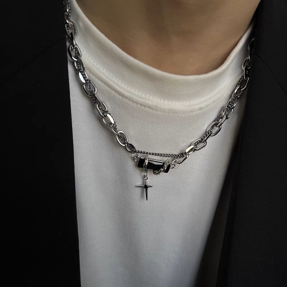 หรูหรา Obsidian Cross สร้อยคอผู้หญิง Hip Hop เงิน Choker สําหรับ Unisex อุปกรณ์เสริมเครื่องประดับ