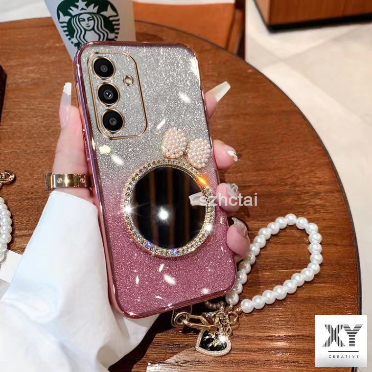 เคส Samsung A55 A35 A25 A15 A05S A24 A34 A14 A54 A23 A73 A33 A13 A53 5 แวววาว เปลือก ล้างเปลือกหอยมุกโบว์กระจกแต่งหน้า พร้อมสร้อยข้อมือสําหรับเด็กผู้หญิง เคสโทรศัพท์ Samsung A55 A35 A25 A15 A05S A24 A34 A14 A54 A23 A73 A33 A13 A53 5