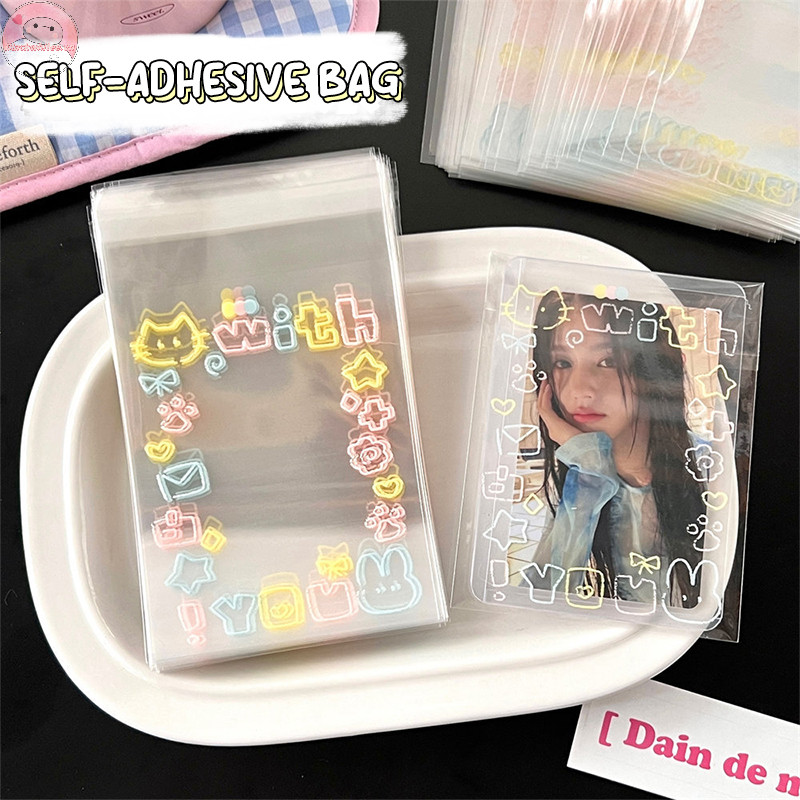 BWHTE 100 ชิ้นการ์ตูน Graffiti ลูกแมว Self-Adhesive กระเป๋า Candy บรรจุภัณฑ์อาหารการ์ดกระเป๋าขนาดเล็