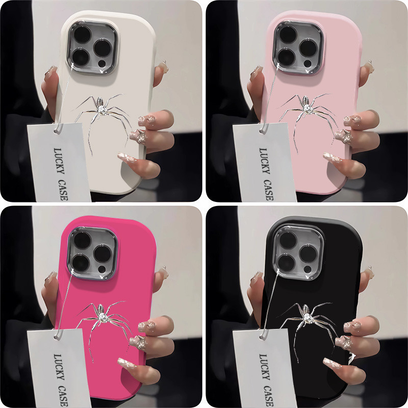 ปลอกแมงมุมเงินเข้ากันได้สําหรับเคส IPhone 15 14 13 12 11 Pro Max SE 2020 รวมทุกอย่าง X XR XSMAX 8 7 Plus บุคลิกภาพกันกระแทกป้องกันกล้องซิลิโคนเคสโทรศัพท์