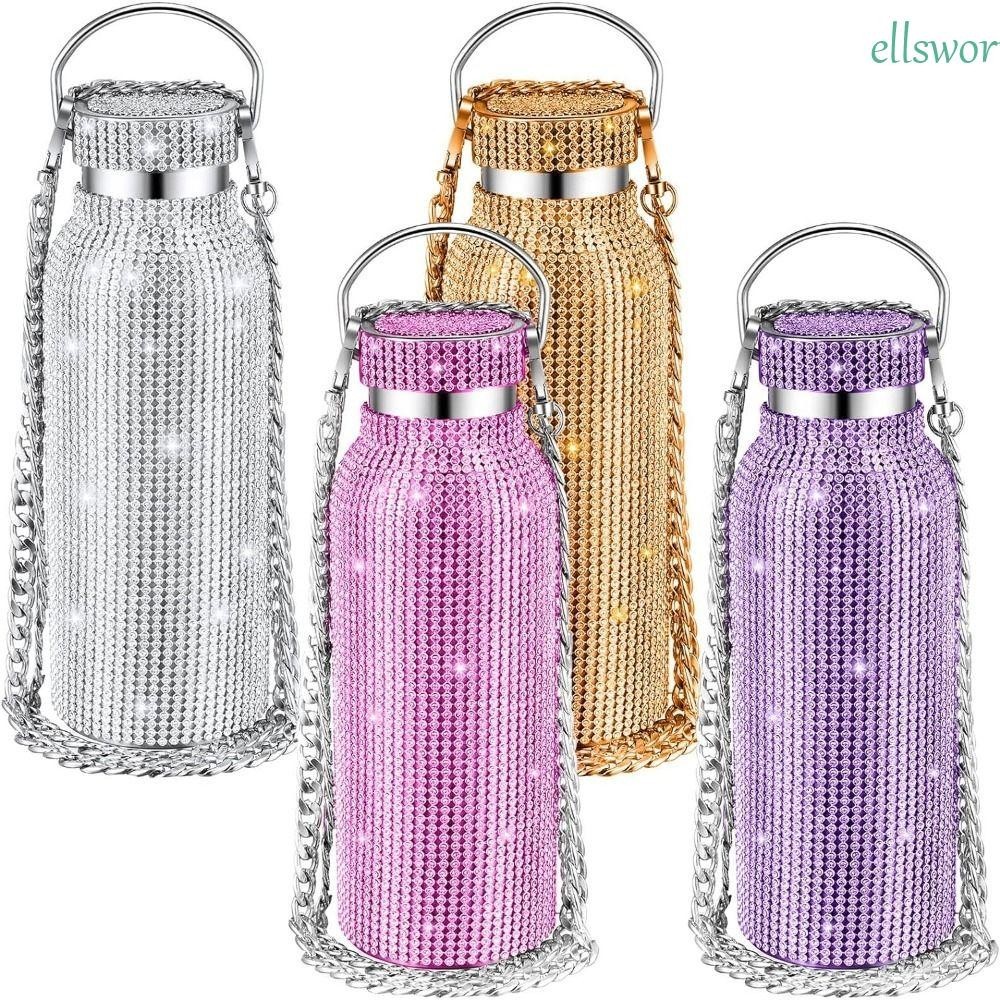 Ellsworth แก้วน้ํากากเพชร,ขวดน้ํา พลอยเทียม รีฟิลความร้อน,น่ารักสแตนเลสโซ่ที่ถอดออกได้แบกสายประกายกระติกน้ําร้อนผู้หญิง